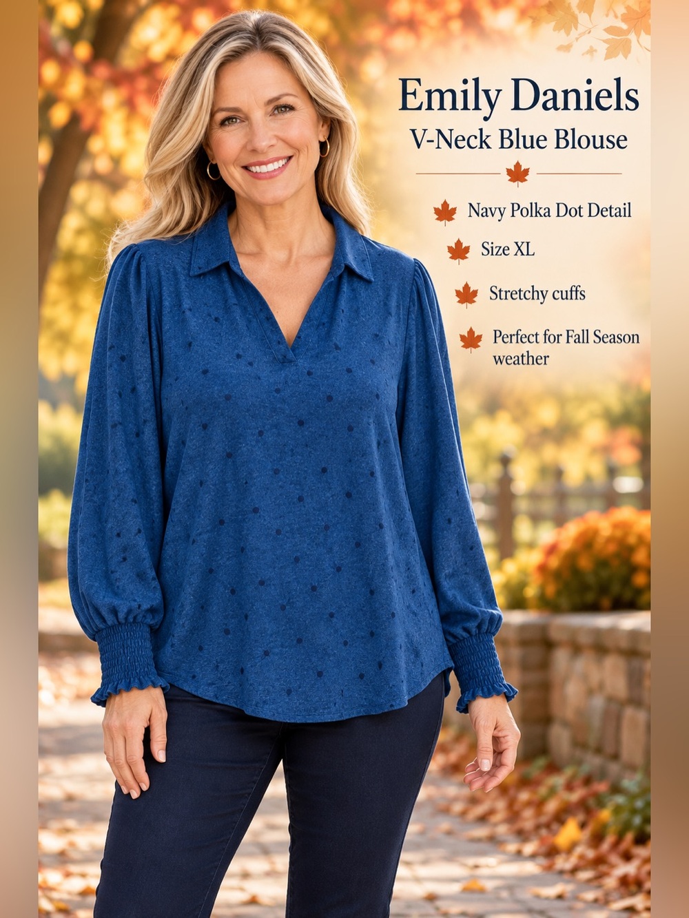 Classic Navy Blue Button-Down Polka Dot Shirt - XL